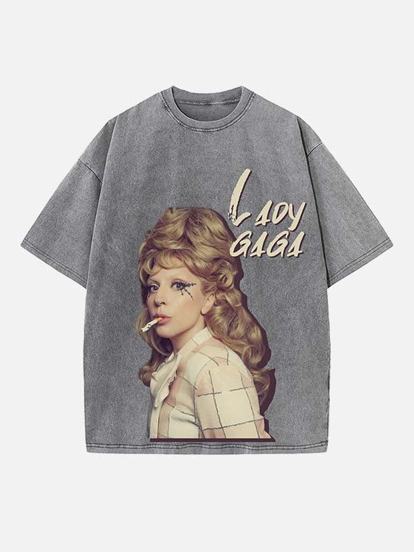 Lady Gaga Print Round Neck T-shirt