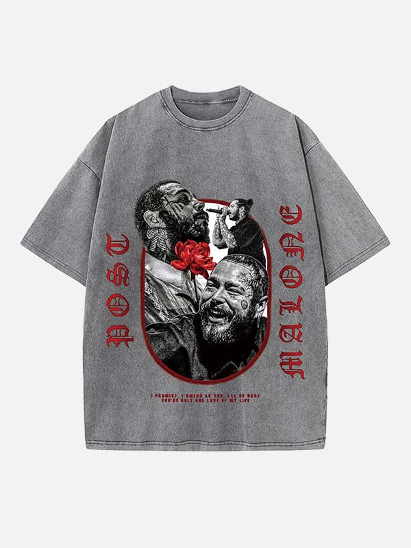 Post Malone Print Round Neck T-shirt