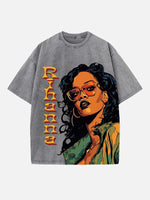 Rihanna Print Round Neck T-shirt