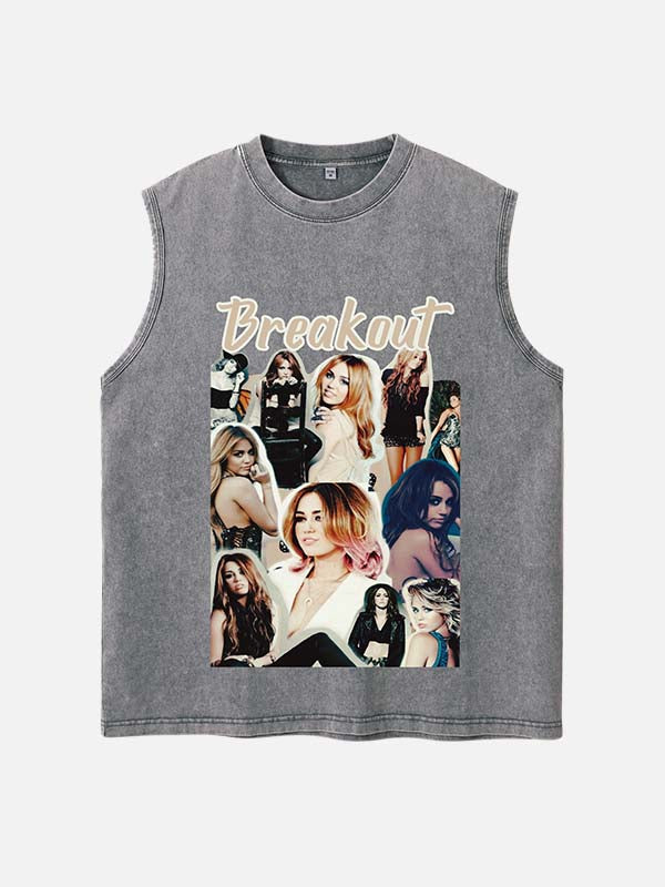 Miley Cyrus Print Round Neck Tank