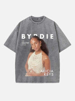 Alicia Keys Print Round Neck T-shirt