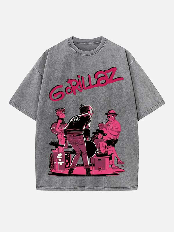 Gorillaz Print Round Neck T-shirt