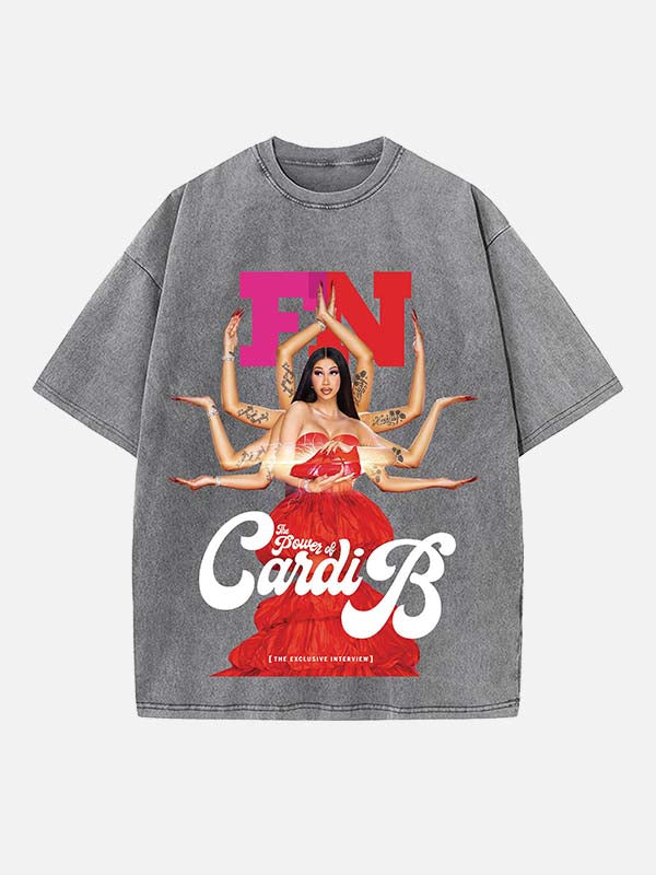 Cardi B Print Round Neck T-shirt