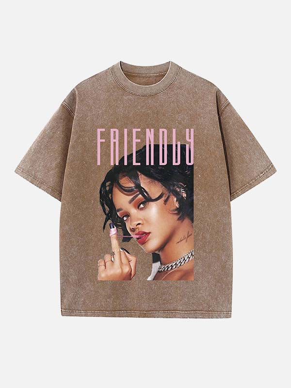 Rihanna Print Round Neck T-shirt