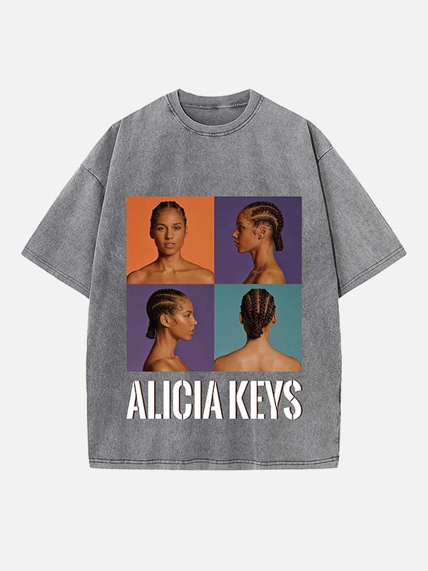 Alicia Keys Print Round Neck T-shirt