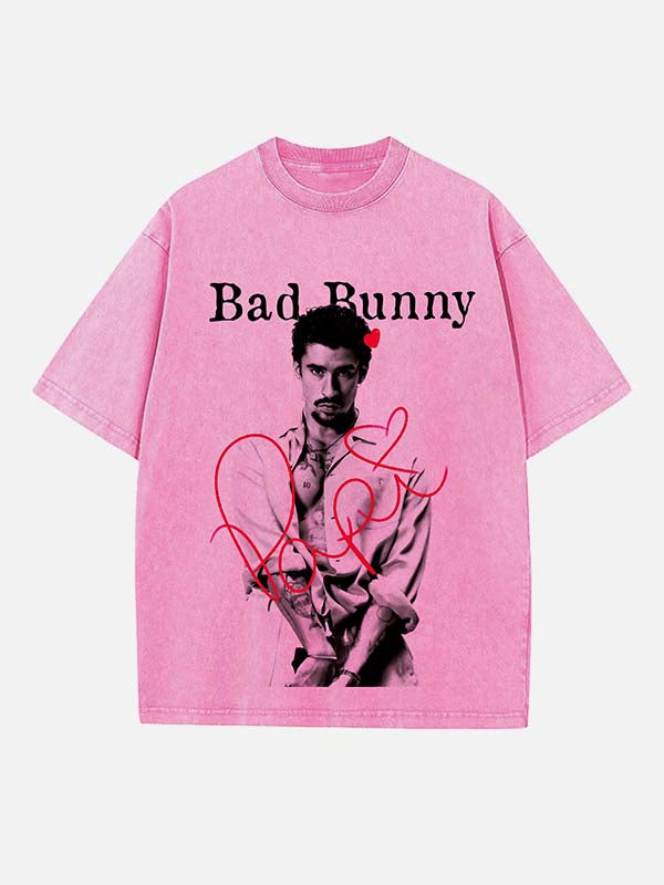 Bad Bunny Print Round Neck T-shirt