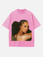 Alicia Keys Print Round Neck T-shirt