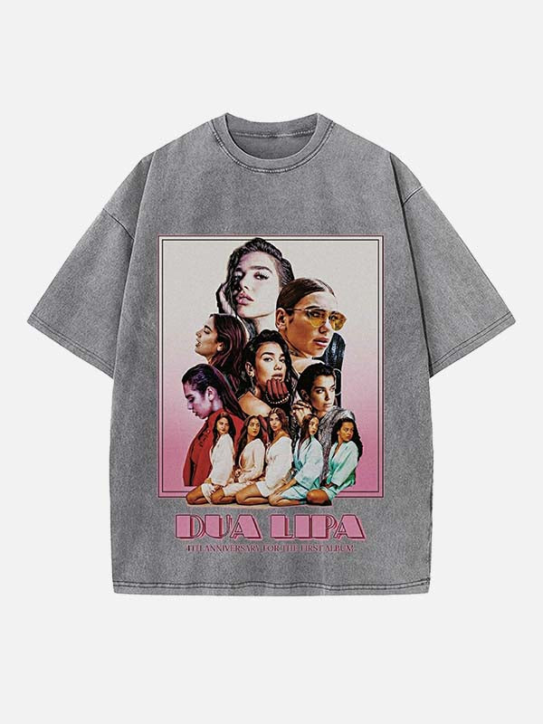 Dua Lipa Print Round Neck T-shirt