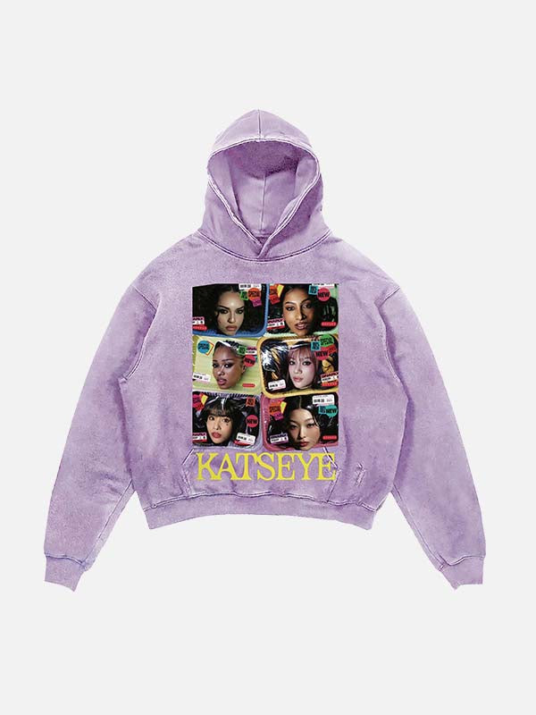 KATSEYE Print Slant Pockets Hoodie