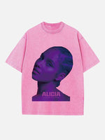 Alicia Keys Print Round Neck T-shirt
