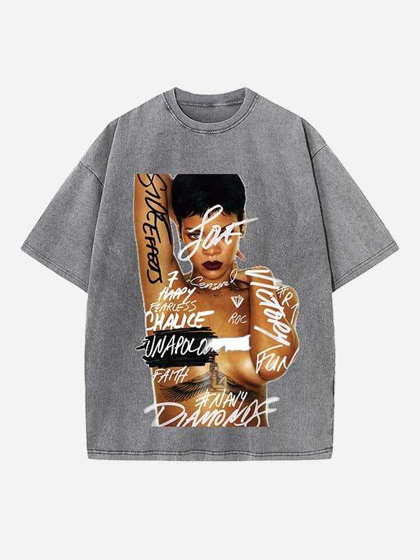 Rihanna Print Round Neck T-shirt