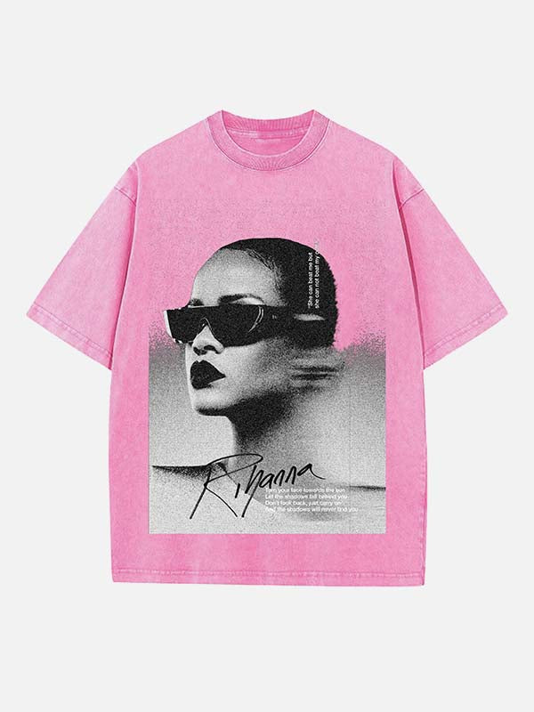 Rihanna Print Round Neck T-shirt