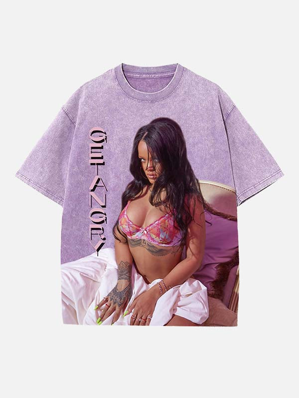 Rihanna Print Round Neck T-shirt