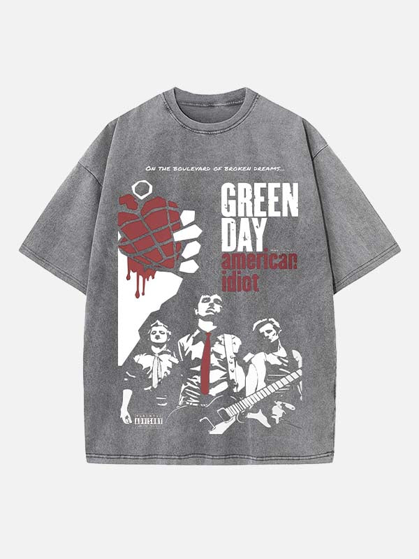 Green Day Print Round Neck T-shirt