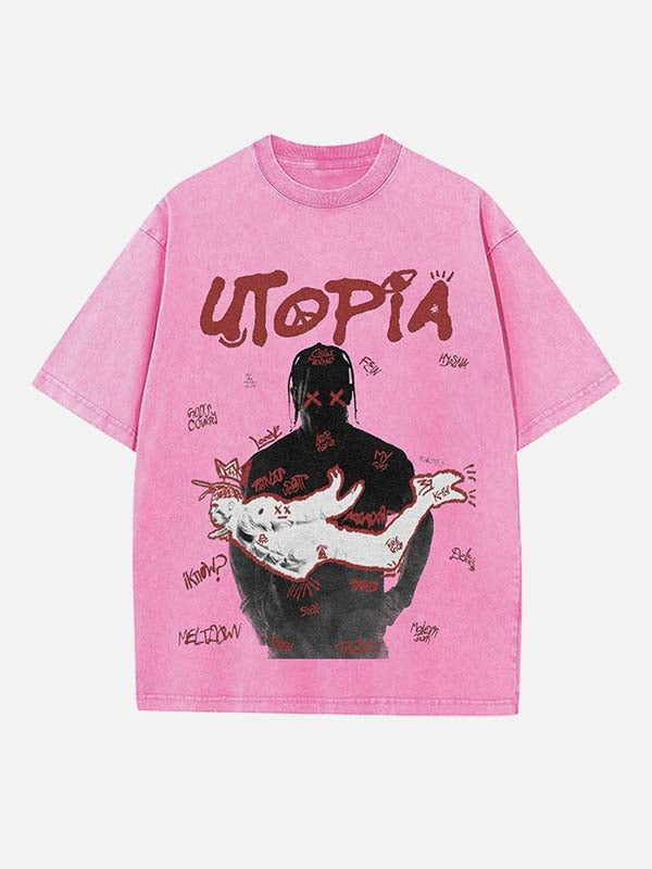 Travis Scott Print Round Neck T-shirt
