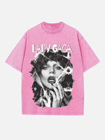 Lady Gaga Print Round Neck T-shirt