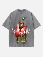 Lady Gaga Print Round Neck T-shirt