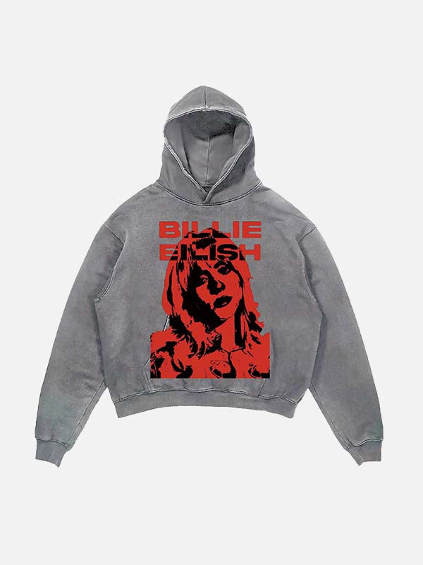Billie Eilish Print Slant Pockets Hoodie