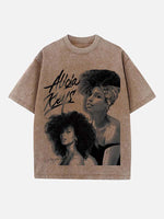 Alicia Keys Print Round Neck T-shirt