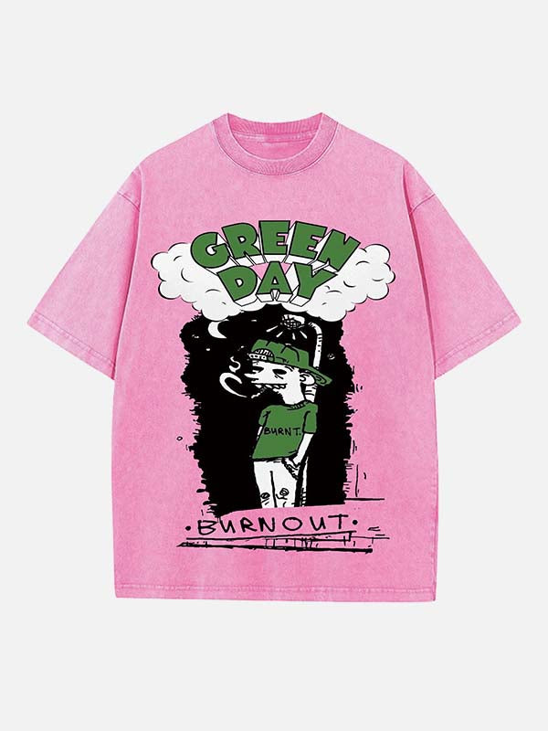 Green Day Print Round Neck T-shirt