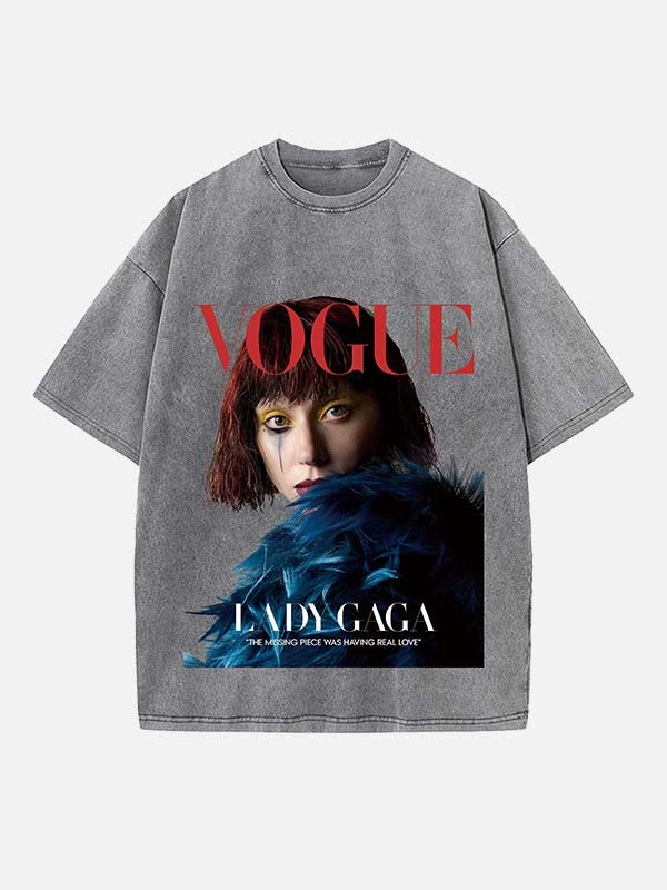 Lady Gaga Print Round Neck T-shirt