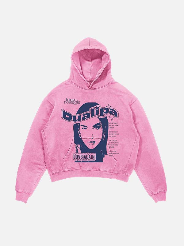 Dua Lipa Print Slant Pockets Hoodie