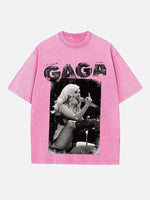 Lady Gaga Print Round Neck T-shirt
