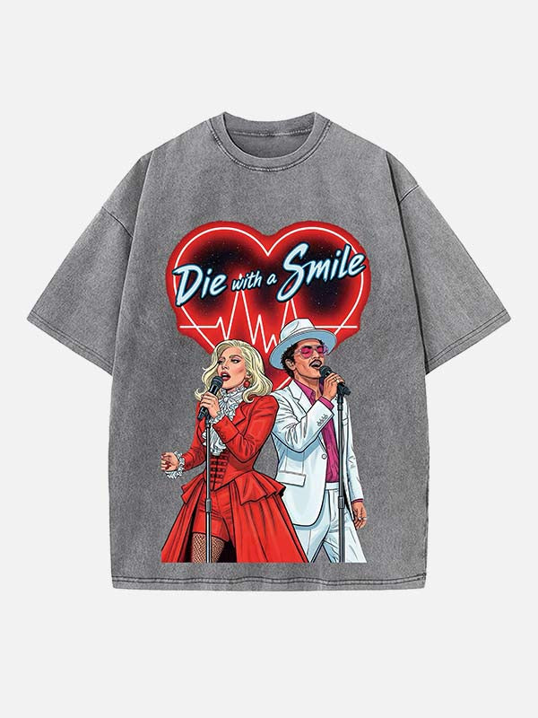 Lady Gaga & Bruno Mars Print Round Neck T-shirt