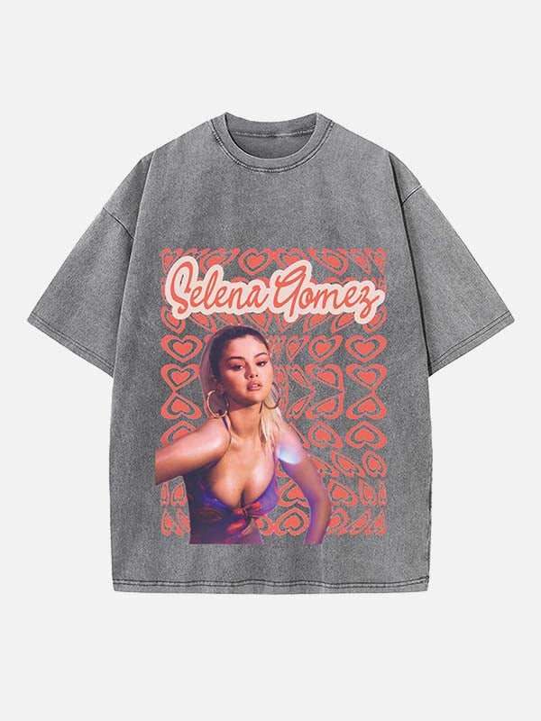 Selena Gomez Print Round Neck T-shirt