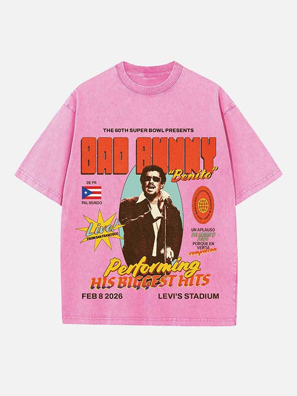 Bad Bunny Print Round Neck T-shirt