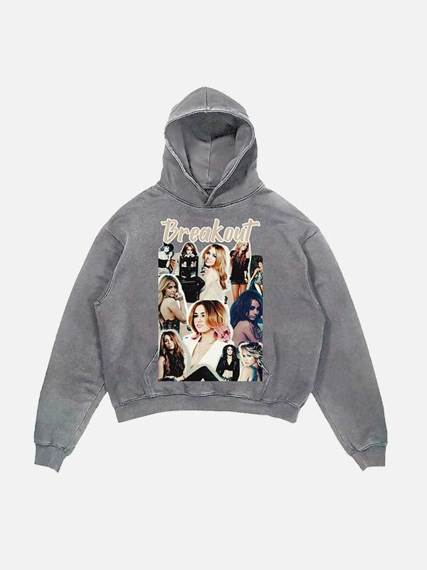 Miley Cyrus Print Slant Pockets Hoodie