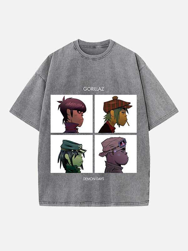 Gorillaz Print Round Neck T-shirt
