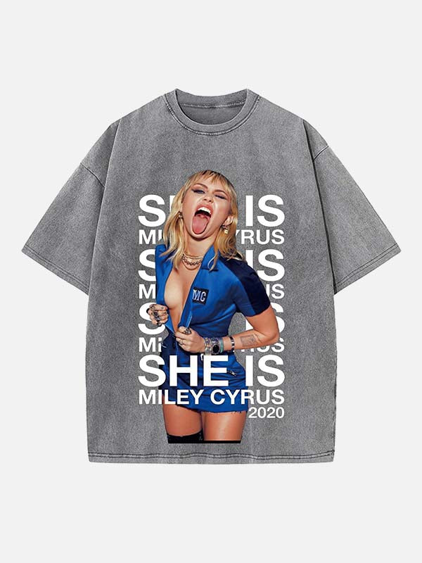 Miley Cyrus Print Round Neck T-shirt