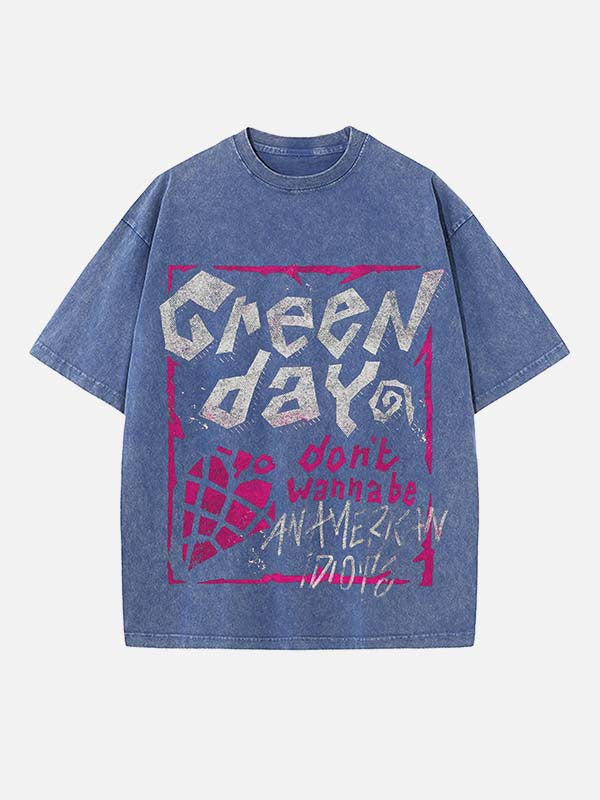 Green Day Print Round Neck T-shirt