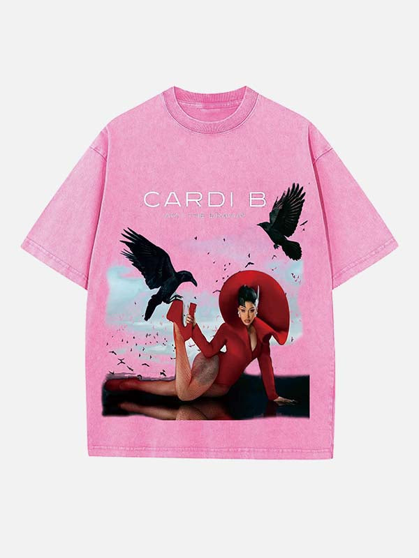 Cardi B Print Round Neck T-shirt