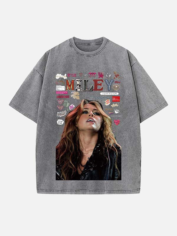 Miley Cyrus Print Round Neck T-shirt