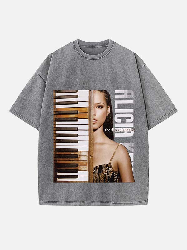 Alicia Keys Print Round Neck T-shirt
