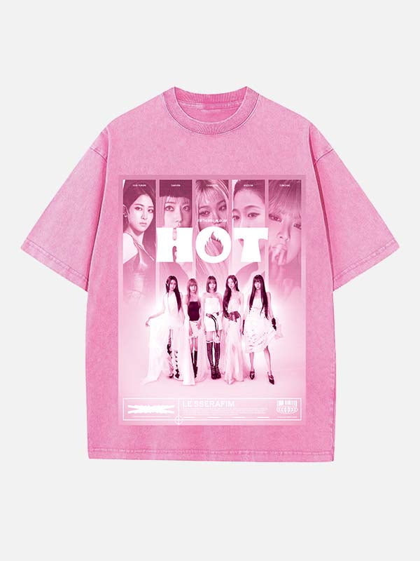 LE SSERAFIM Print Round Neck T-shirt