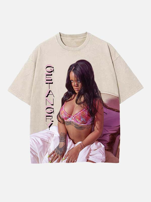Rihanna Print Round Neck T-shirt