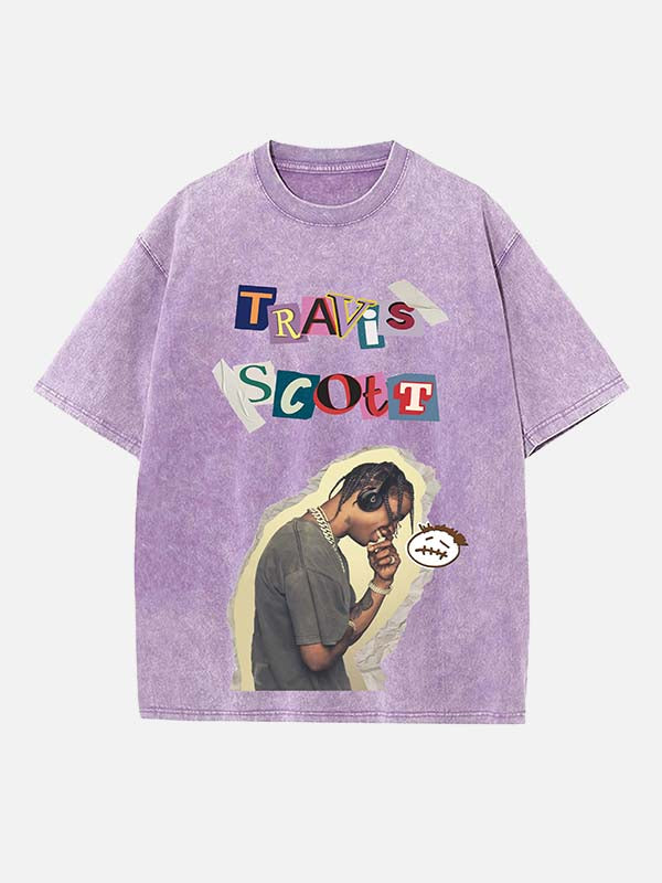 Travis Scott Print Round Neck T-shirt