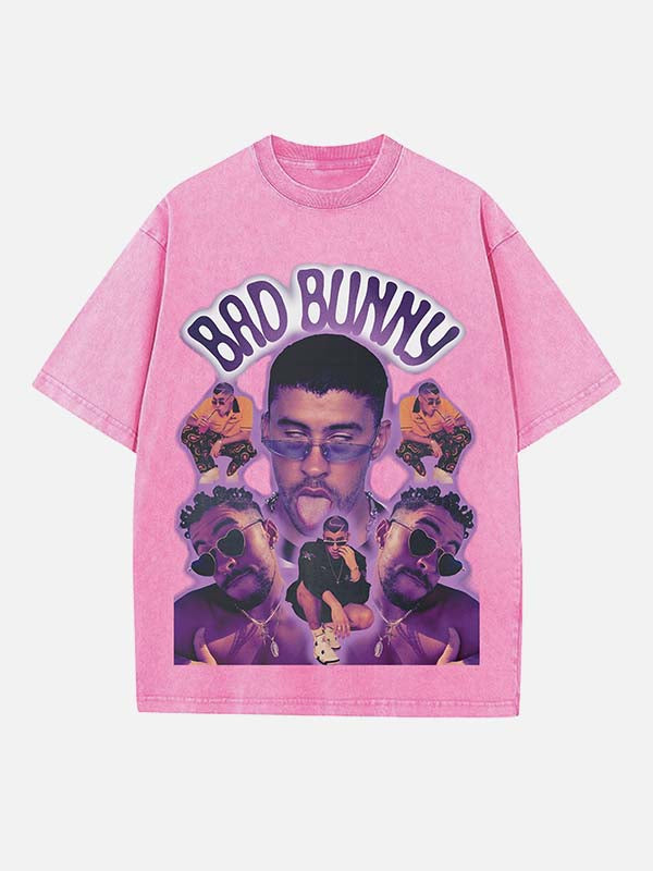 Bad Bunny Print Round Neck T-shirt