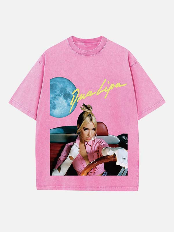 Dua Lipa Print Round Neck T-shirt