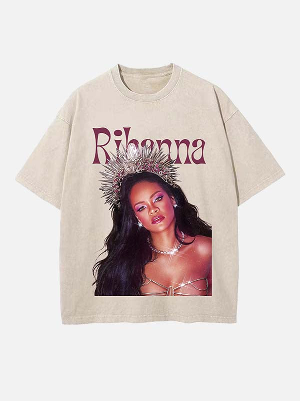 Rihanna Print Round Neck T-shirt