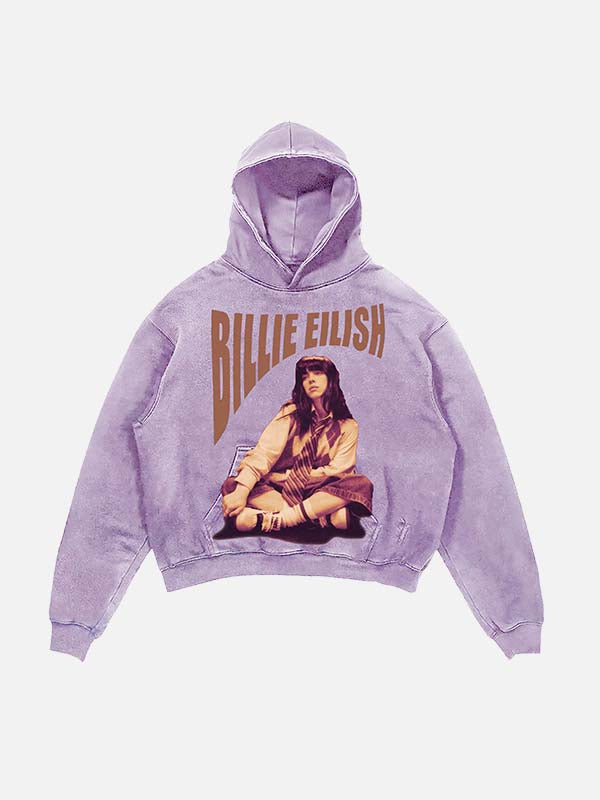 Billie Eilish Print Slant Pockets Hoodie