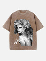 Lady Gaga Print Round Neck T-shirt