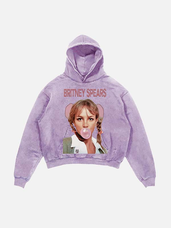 Britney Spears Print Slant Pockets Hoodie