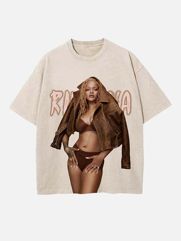 Rihanna Print Round Neck T-shirt