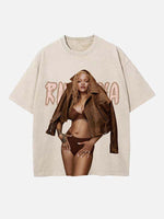 Rihanna Print Round Neck T-shirt