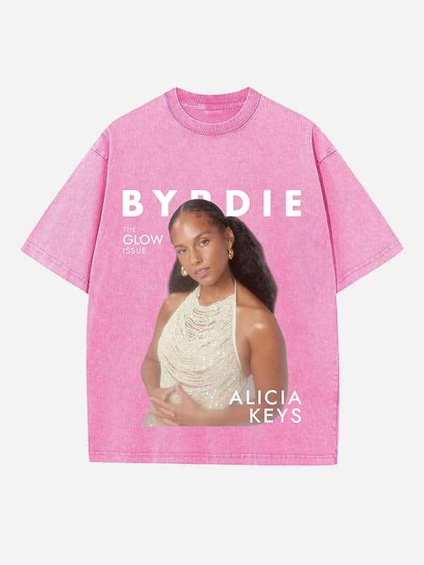 Alicia Keys Print Round Neck T-shirt