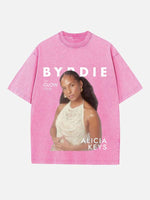 Alicia Keys Print Round Neck T-shirt